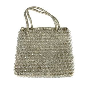 MCM Vintage Lefcord Full Beaded Purse Clutch Small Clear and Gold 50s